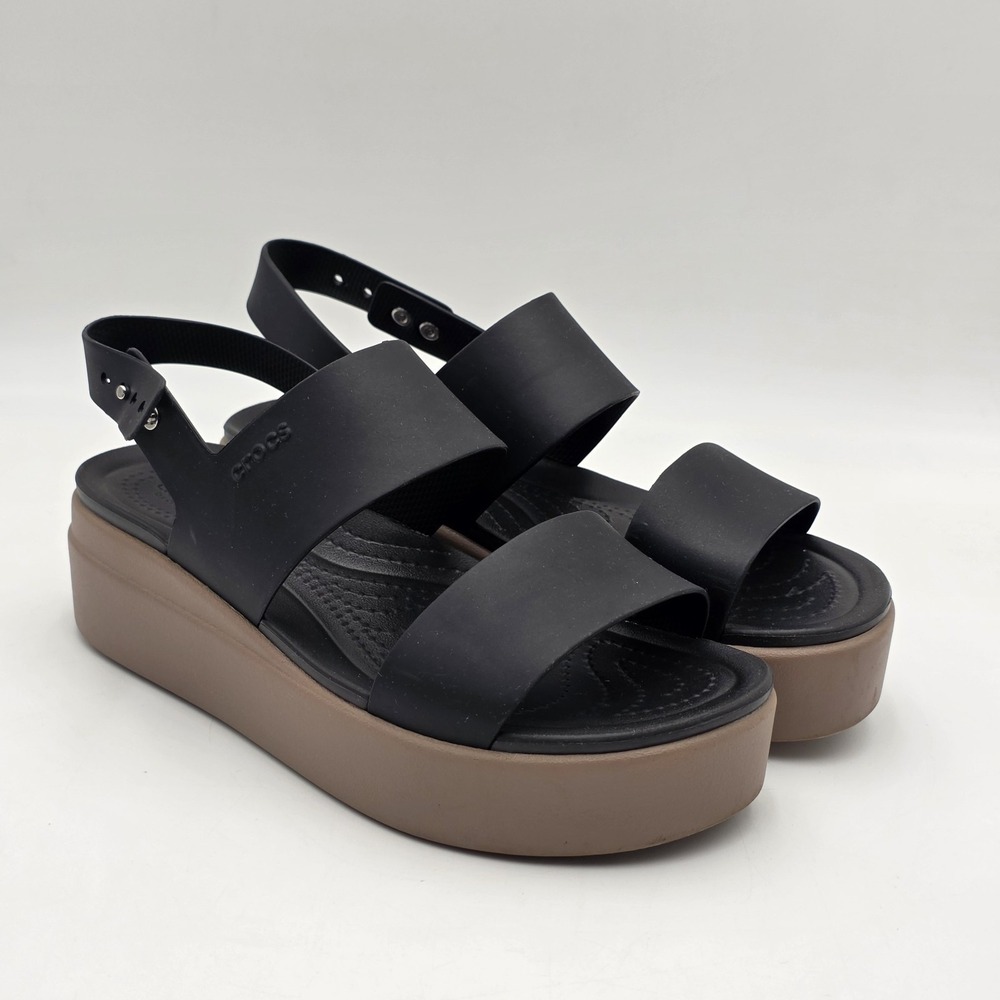Crocs Brooklyn Low Wedge Sandals Black/Mushroom 206453 Women's Size 8M‎